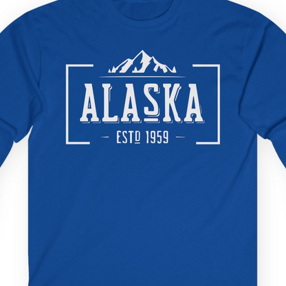 Vintage Alaska Estd 1959 Shirt Long Sleeve Shirt – Royal – Alaska Cruise Shirts Close Up