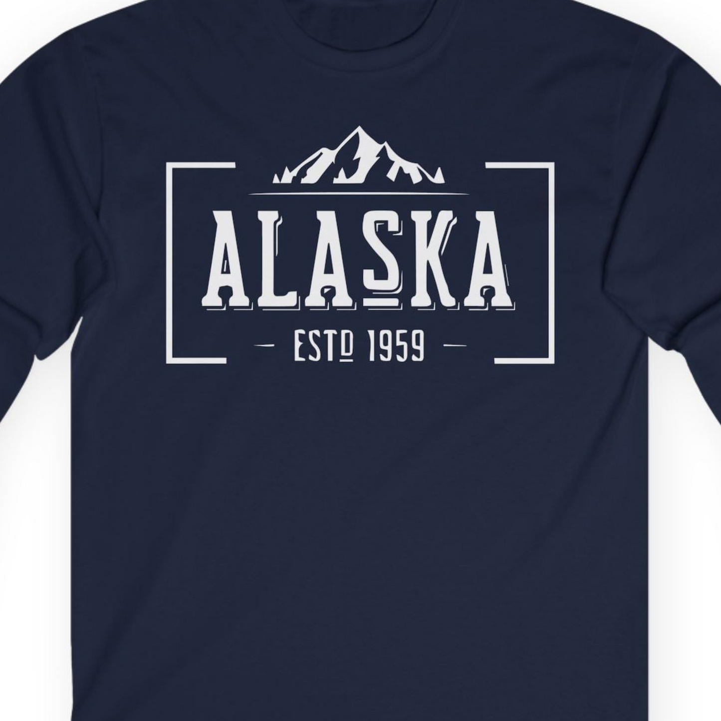Vintage Alaska Estd 1959 Shirt Long Sleeve Shirt – Navy – Alaska Cruise Shirts Close Up