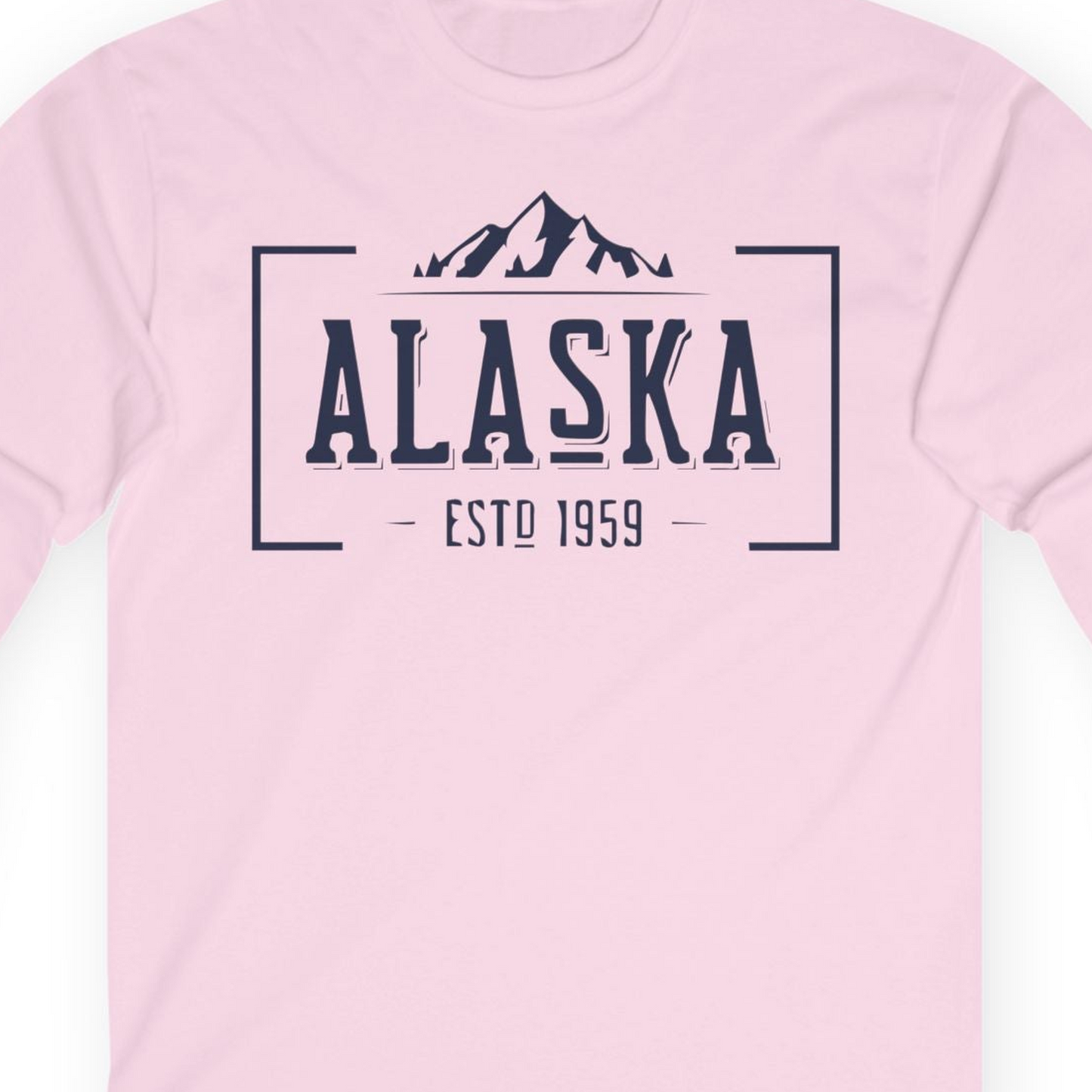 Vintage Alaska Estd 1959 Shirt Long Sleeve Shirt – Light Pink – Alaska Cruise Shirts Close Up