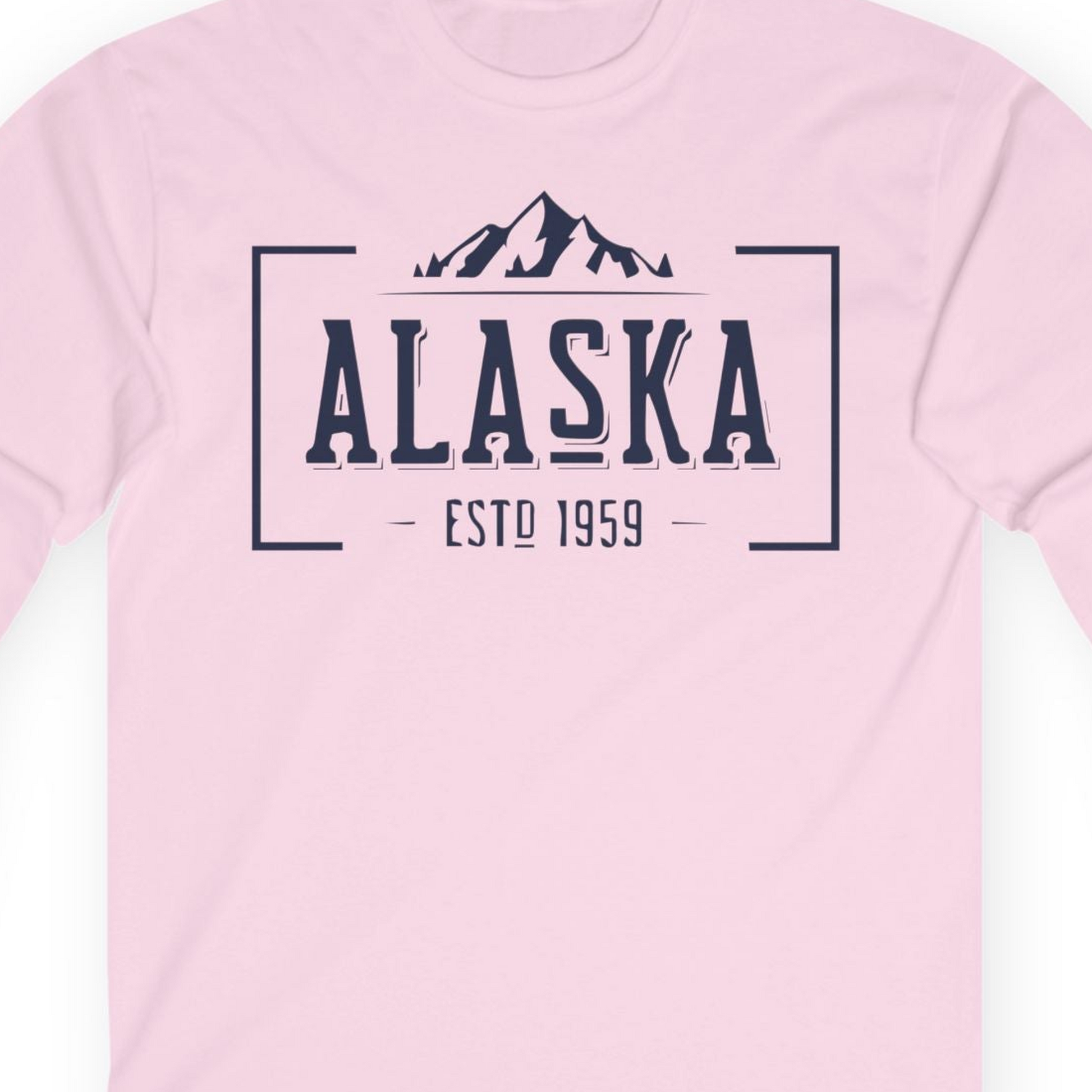 Vintage Alaska Estd 1959 Shirt Long Sleeve Shirt – Light Pink – Alaska Cruise Shirts Close Up