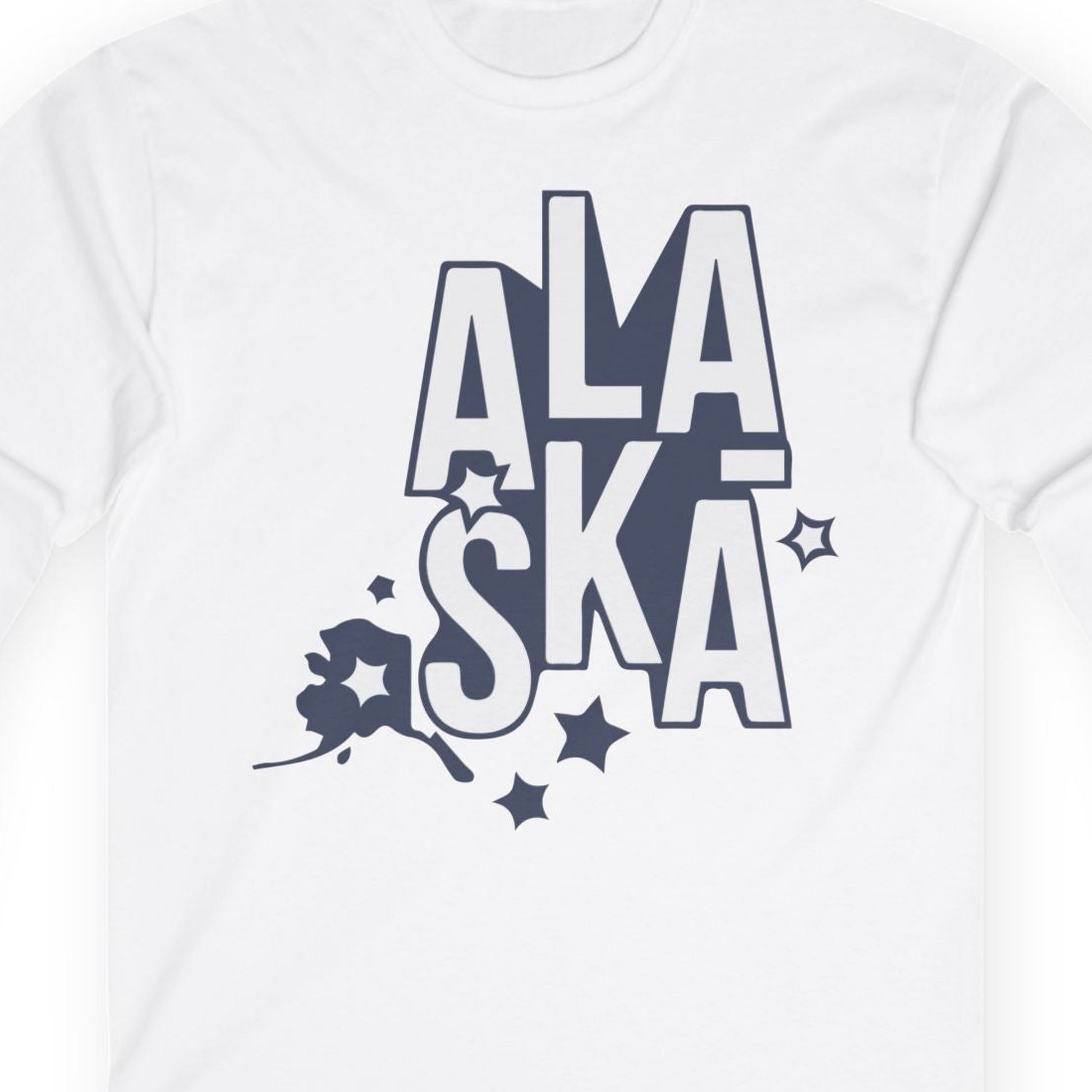 Alaska Stars Bold Typography Shirt Long Sleeve Shirt – White – Alaska Cruise Shirts Close Up