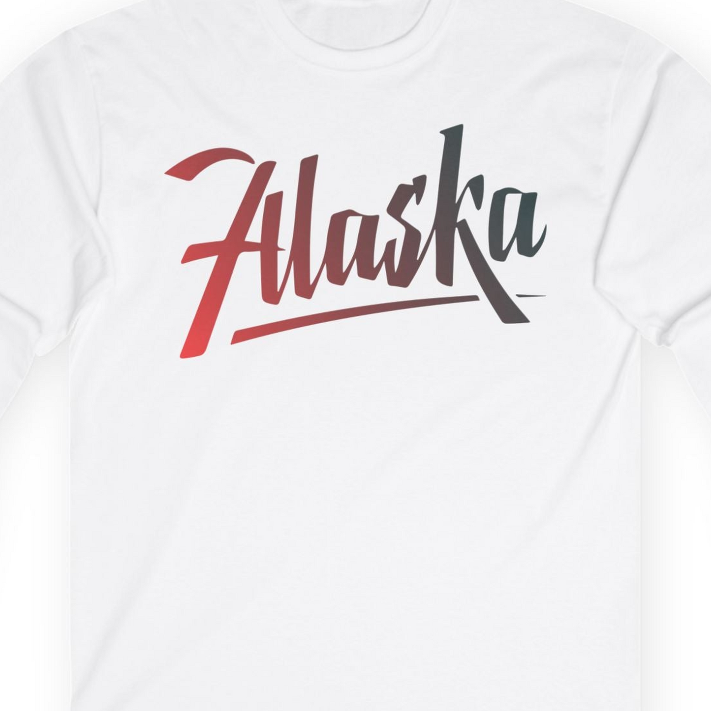Alaska Script Wordmark Shirt Long Sleeve Shirt – White – Alaska Cruise Shirts Close Up