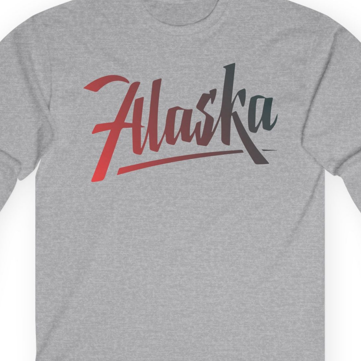 Alaska Script Wordmark Shirt Long Sleeve Shirt – Sport Grey – Alaska Cruise Shirts Close Up