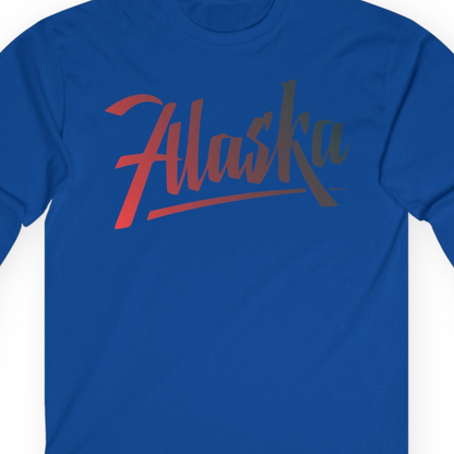 Alaska Script Wordmark Shirt Long Sleeve Shirt – Royal – Alaska Cruise Shirts Close Up