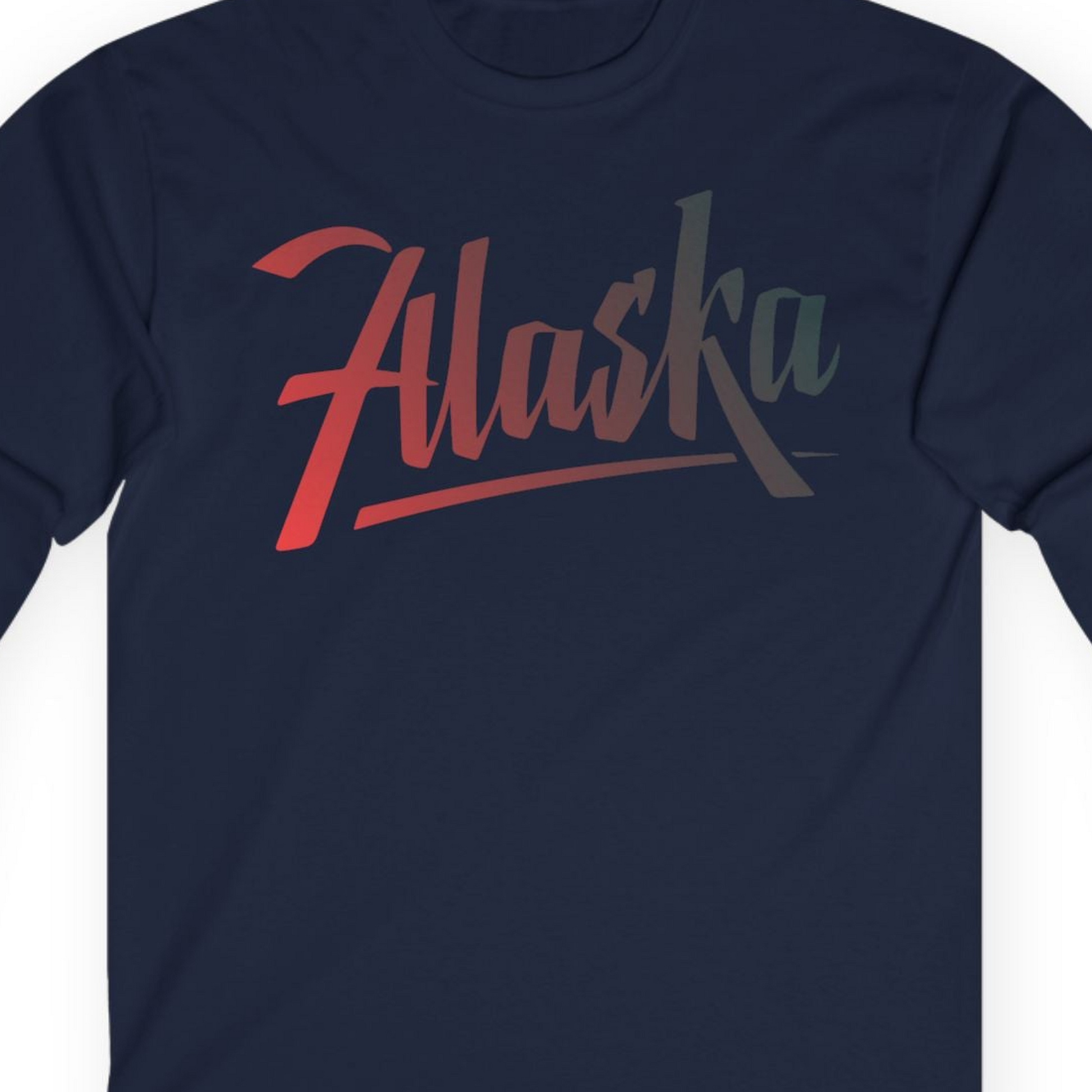 Alaska Script Wordmark Shirt Long Sleeve Shirt – Navy – Alaska Cruise Shirts Close Up