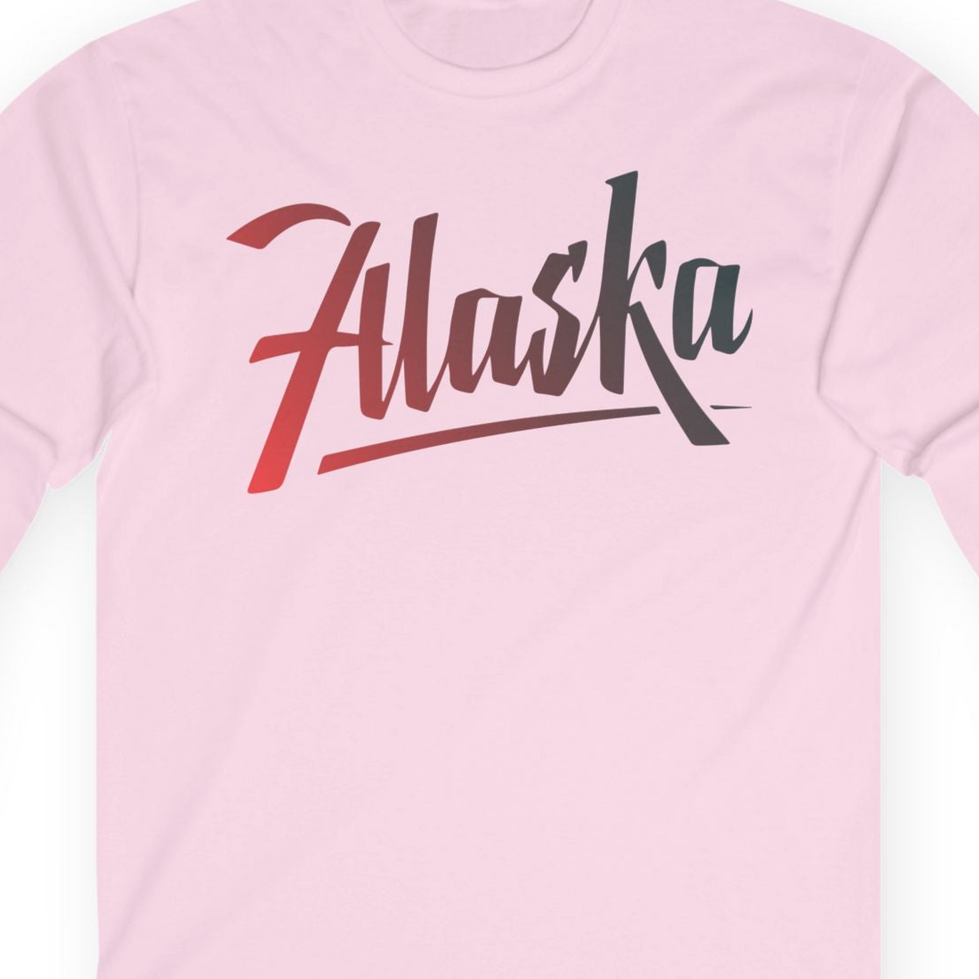 Alaska Script Wordmark Shirt Long Sleeve Shirt – Light Pink – Alaska Cruise Shirts Close Up