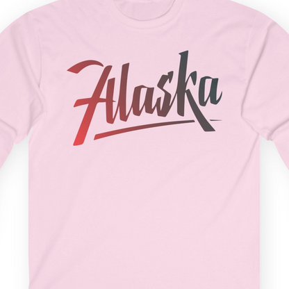 Alaska Script Wordmark Shirt Long Sleeve Shirt – Light Pink – Alaska Cruise Shirts Close Up