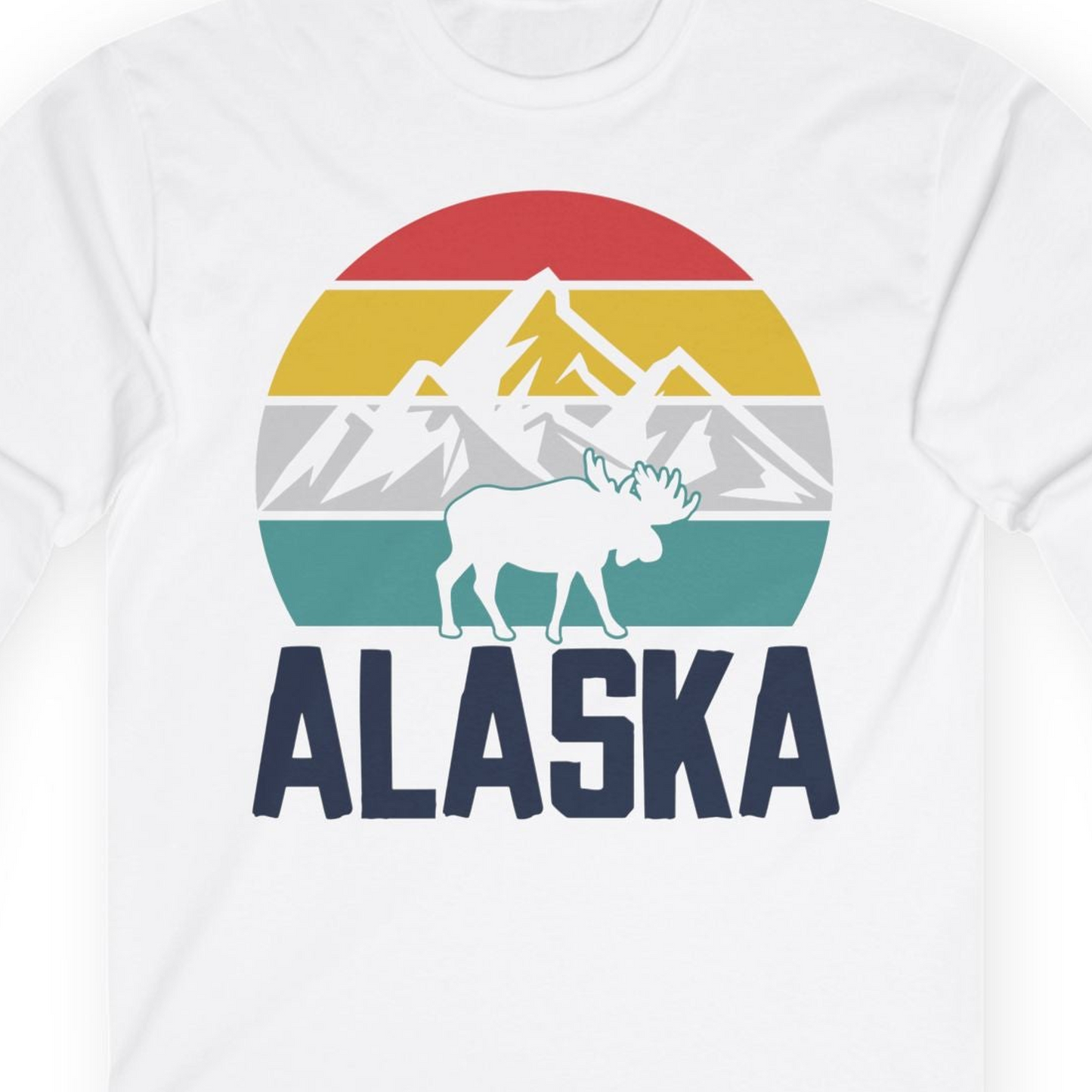 Retro Alaska Moose Silhouette Shirt Long Sleeve Shirt – White – Alaska Cruise Shirts Close Up