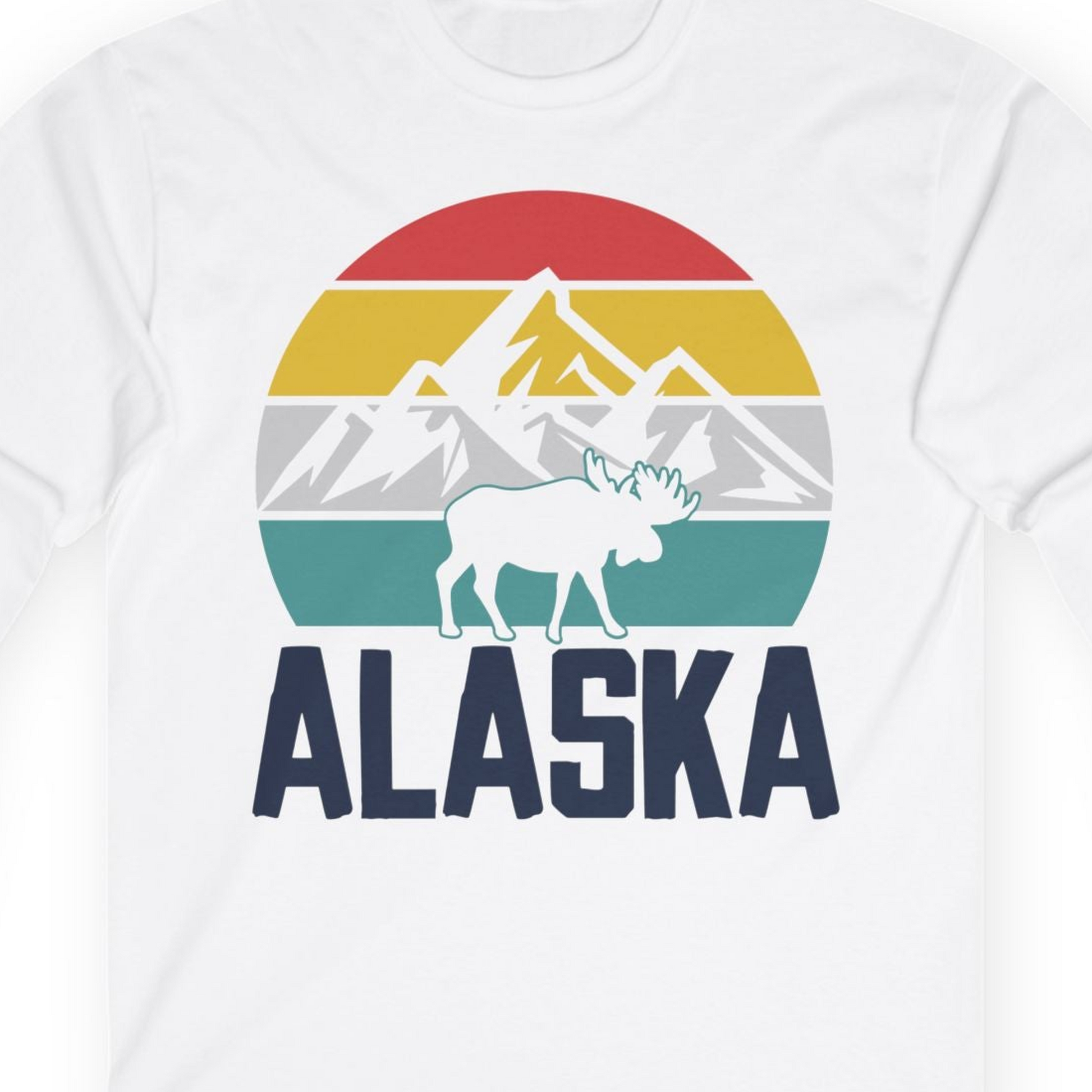 Retro Alaska Moose Silhouette Shirt Long Sleeve Shirt – White – Alaska Cruise Shirts Close Up
