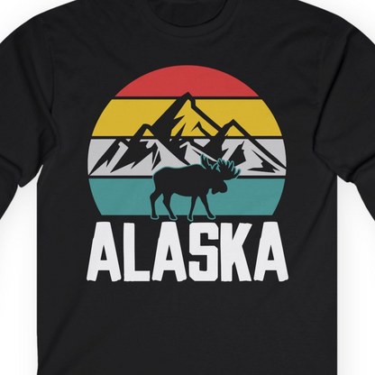 Retro Alaska Moose Silhouette Shirt Long Sleeve Shirt – Black – Alaska Cruise Shirts Close Up