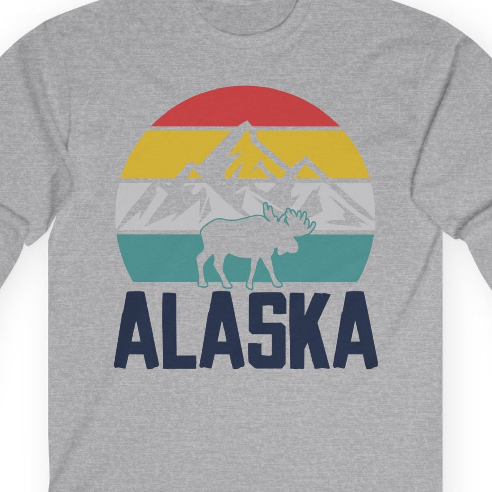 Retro Alaska Moose Silhouette Shirt Long Sleeve Shirt – Sport Grey – Alaska Cruise Shirts Close Up