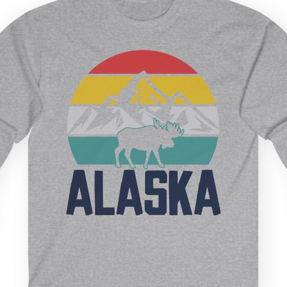 Retro Alaska Moose Silhouette Shirt Long Sleeve Shirt – Sport Grey – Alaska Cruise Shirts Close Up