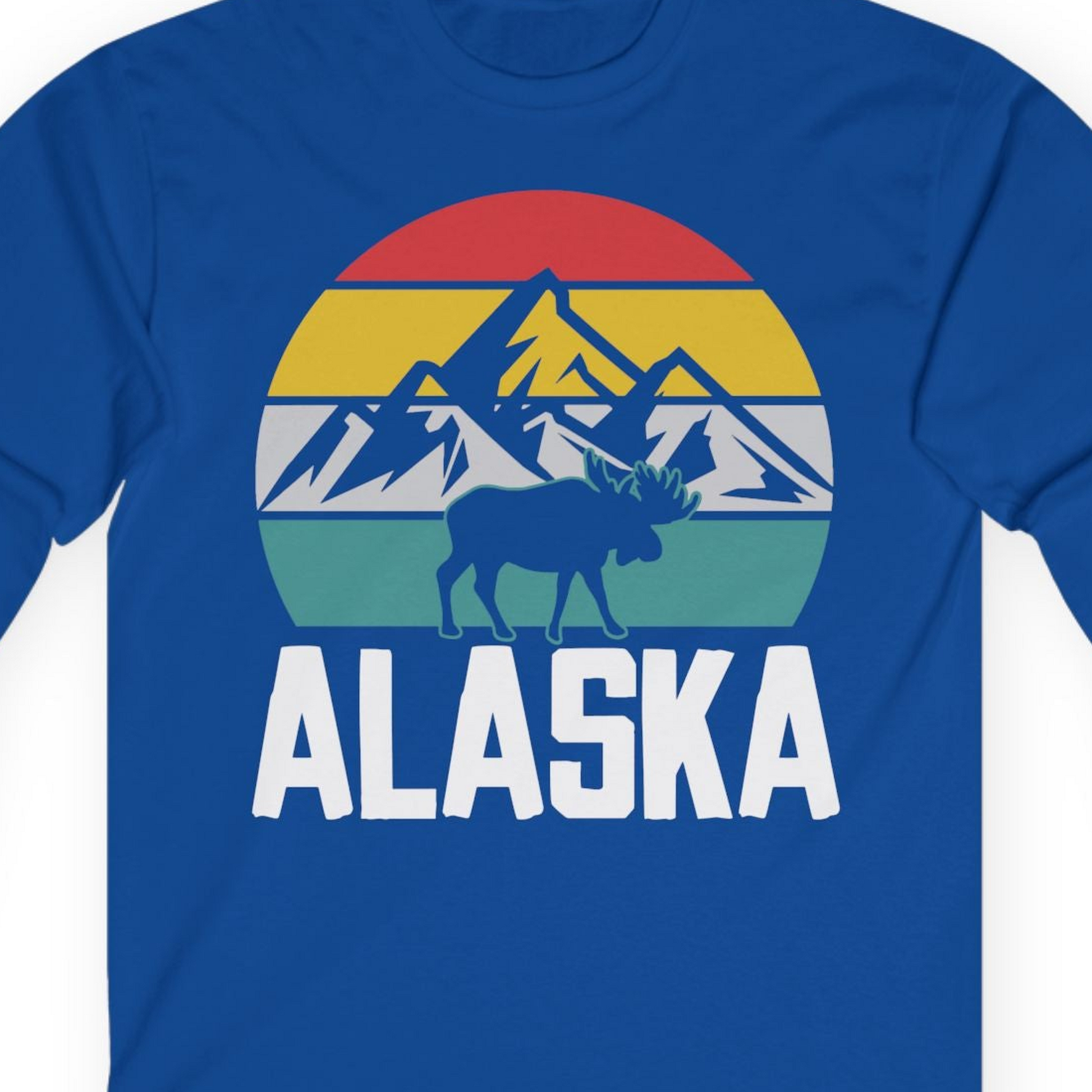 Retro Alaska Moose Silhouette Shirt Long Sleeve Shirt – Royal – Alaska Cruise Shirts Close Up
