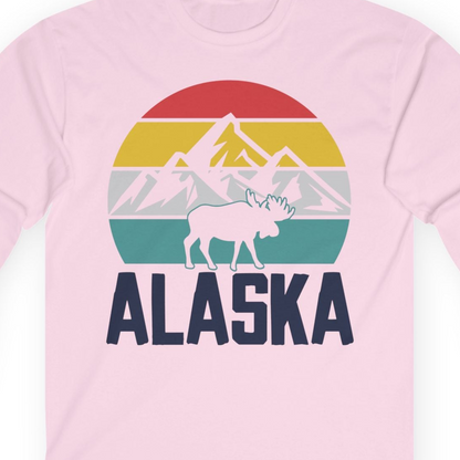 Retro Alaska Moose Silhouette Shirt Long Sleeve Shirt – Light Pink – Alaska Cruise Shirts Close Up