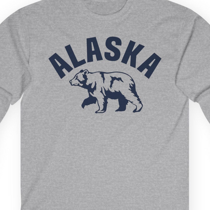 Alaska Bear Silhouette Wildlife Shirt Long Sleeve Shirt – Sport Grey – Alaska Cruise Shirts Close Up