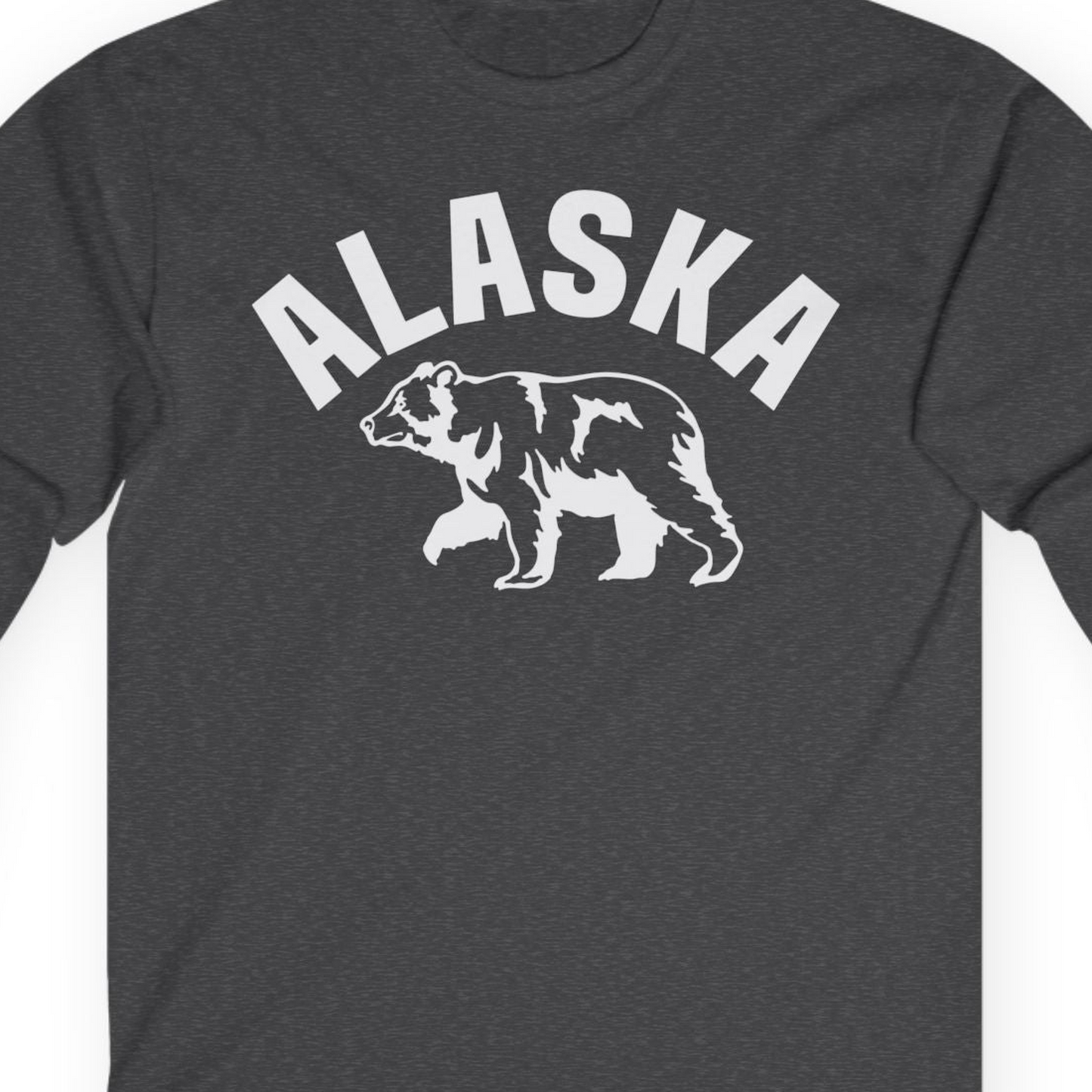 Alaska Bear Silhouette Wildlife Shirt Long Sleeve Shirt – Dark Heather – Alaska Cruise Shirts Close Up