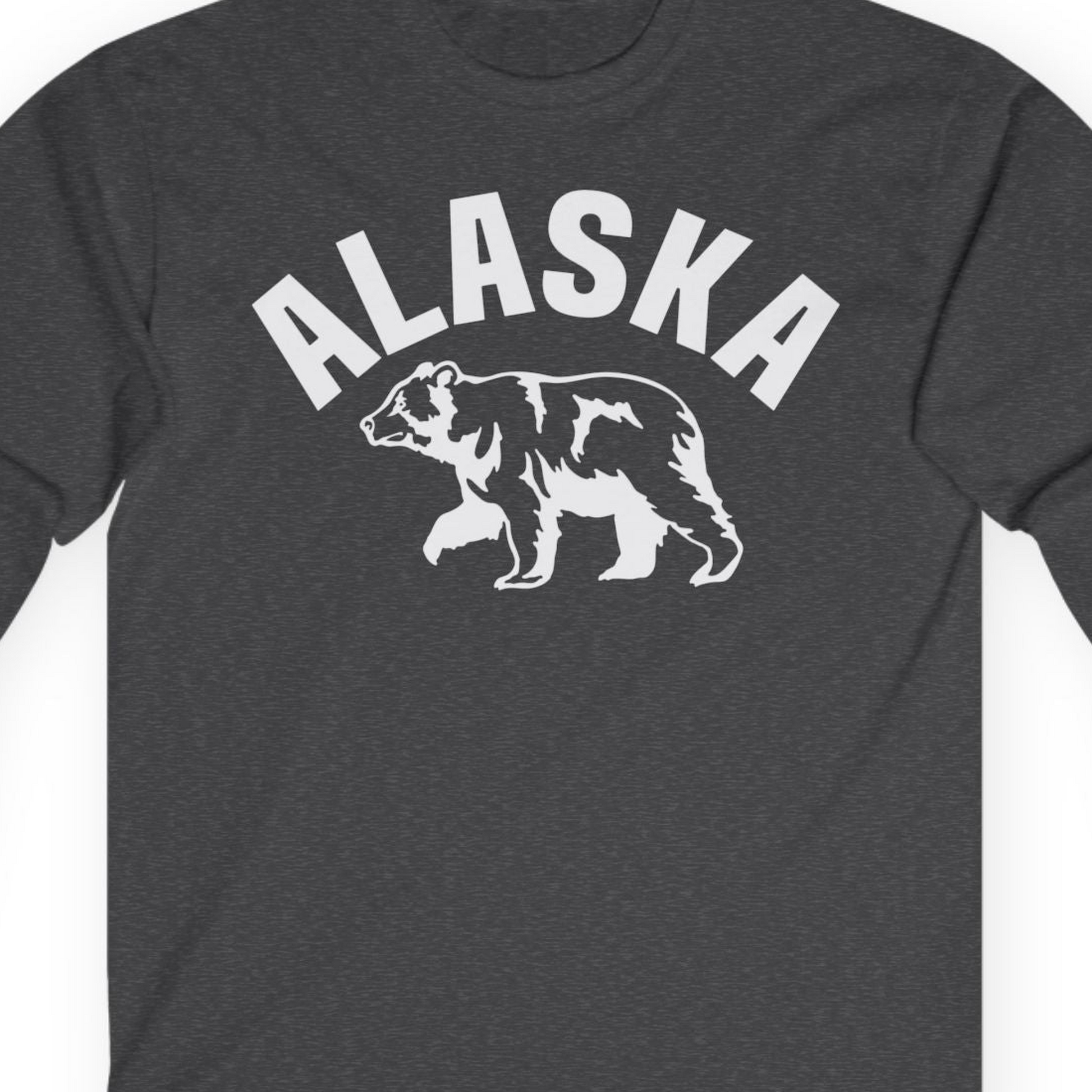Alaska Bear Silhouette Wildlife Shirt Long Sleeve Shirt – Dark Heather – Alaska Cruise Shirts Close Up