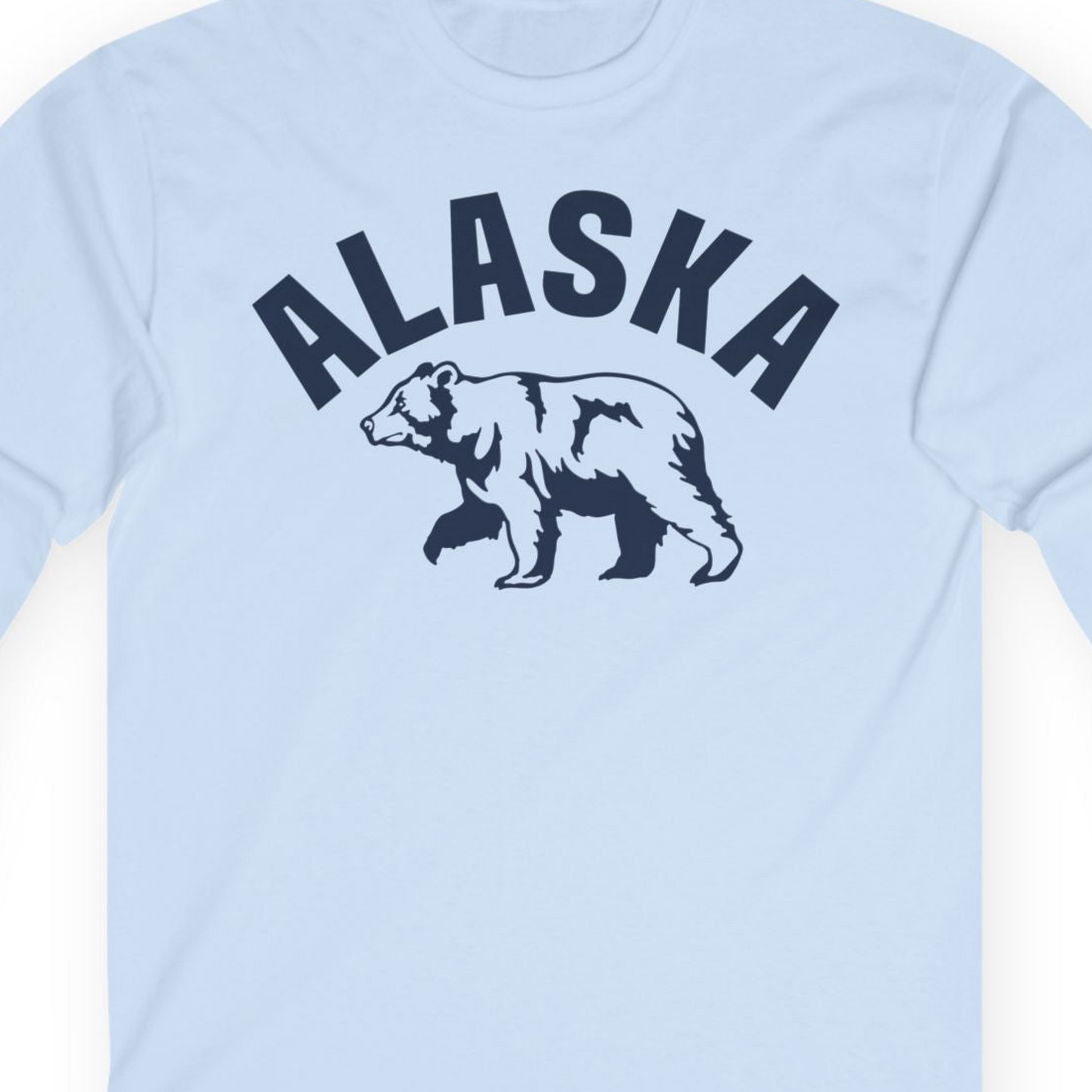 Alaska Bear Silhouette Wildlife Shirt Long Sleeve Shirt – Light Blue – Alaska Cruise Shirts Close Up