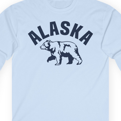 Alaska Bear Silhouette Wildlife Shirt Long Sleeve Shirt – Light Blue – Alaska Cruise Shirts Close Up