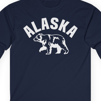 Alaska Bear Silhouette Wildlife Shirt Long Sleeve Shirt – Navy – Alaska Cruise Shirts Close Up