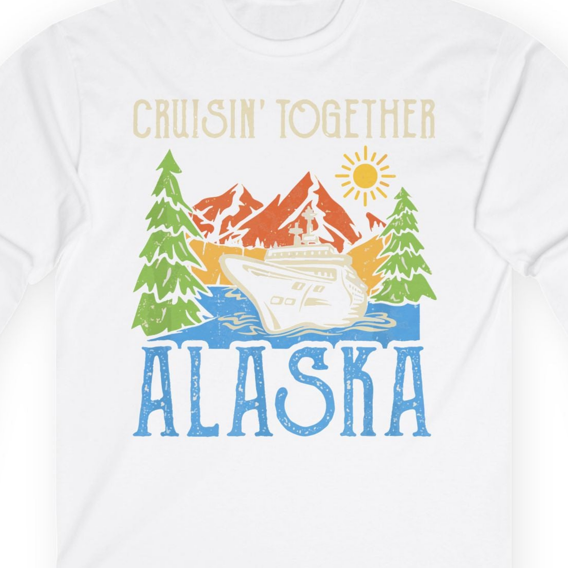 Alaska Cruise Adventure Nature Landscape Retro Family Shirt — Long Sleeve Long Sleeve Shirt – White – Alaska Cruise Shirts Close Up