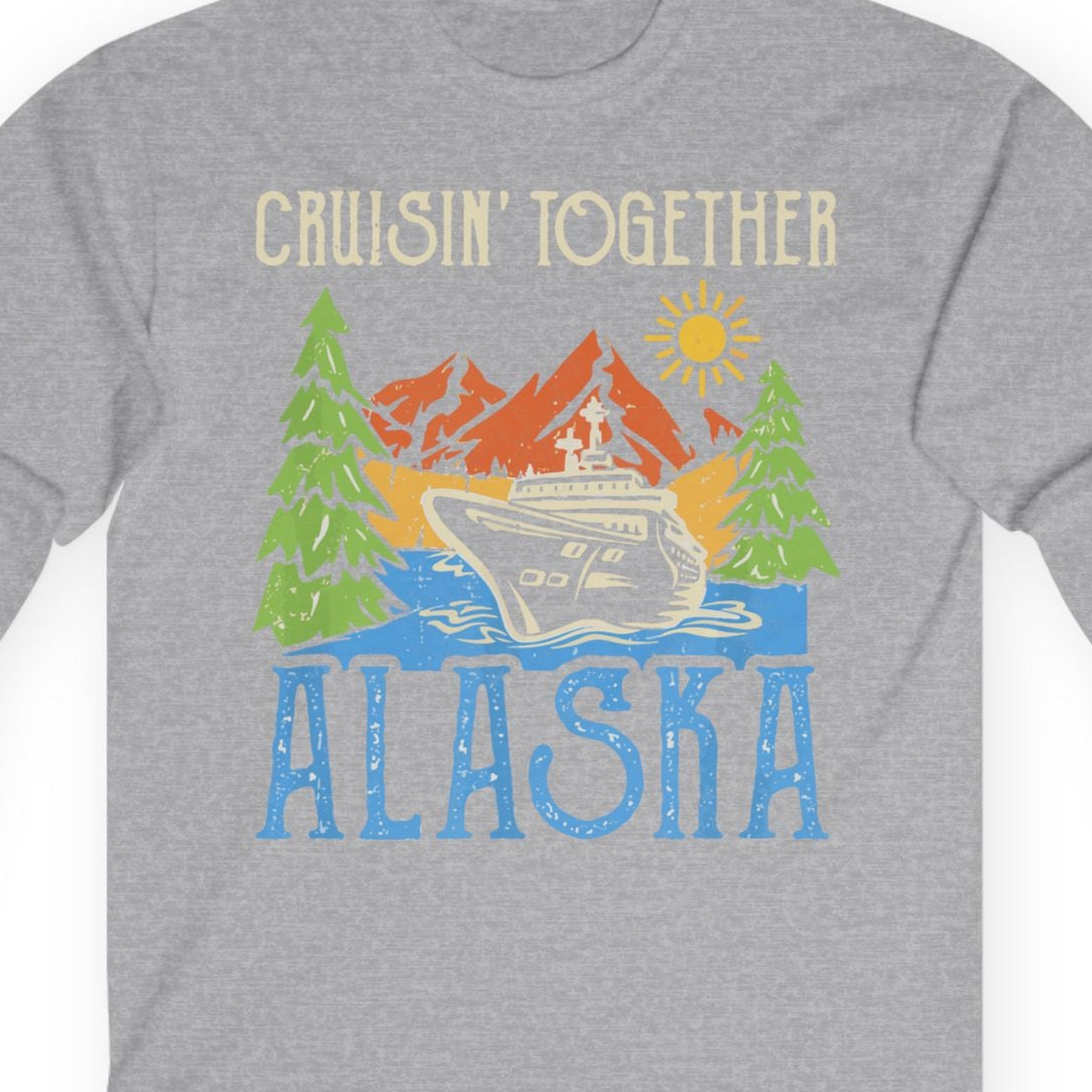 Alaska Cruise Adventure Nature Landscape Retro Family Shirt — Long Sleeve Long Sleeve Shirt – Sport Grey – Alaska Cruise Shirts Close Up