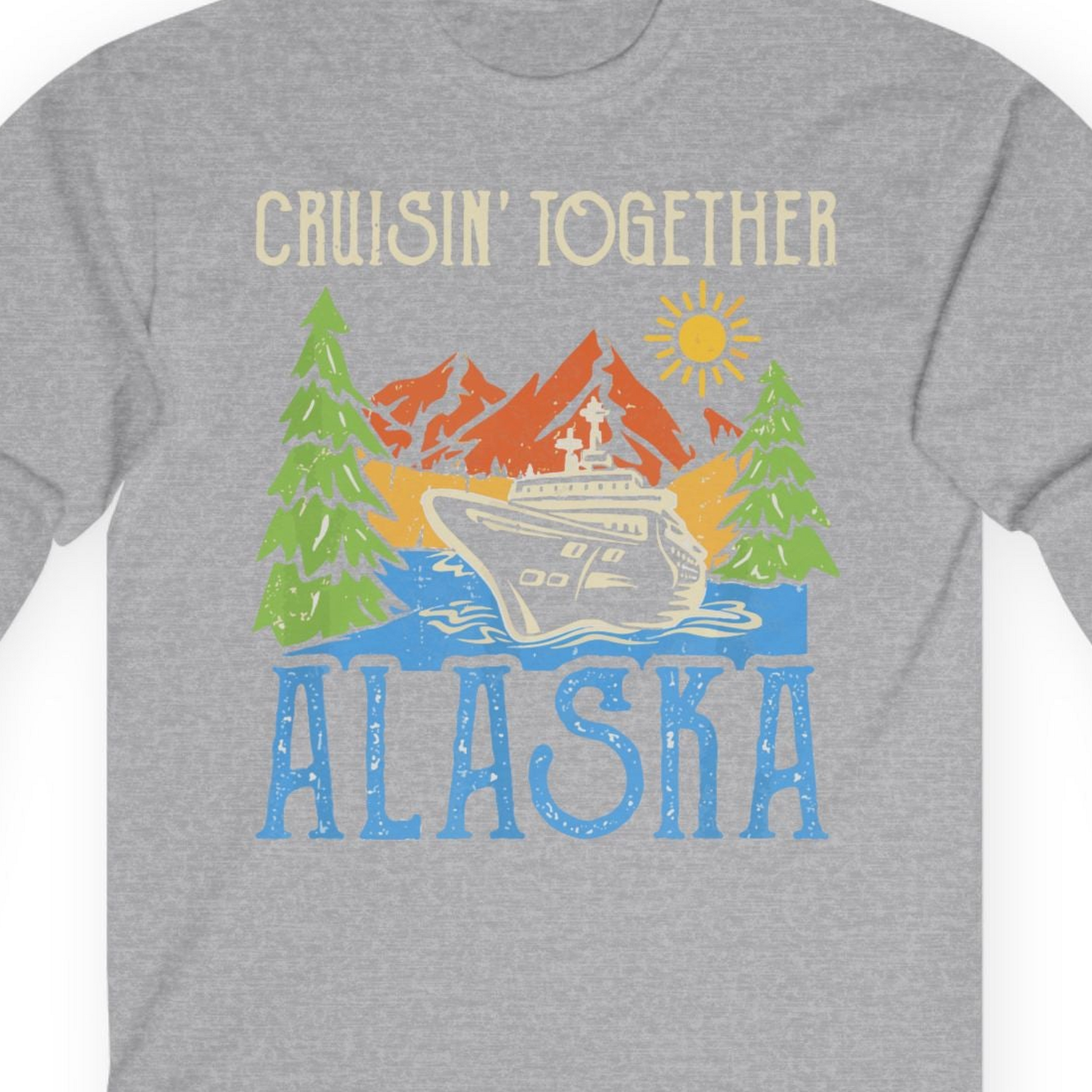 Alaska Cruise Adventure Nature Landscape Retro Family Shirt — Long Sleeve Long Sleeve Shirt – Sport Grey – Alaska Cruise Shirts Close Up