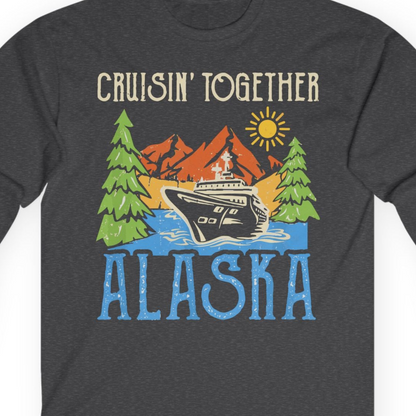 Alaska Cruise Adventure Nature Landscape Retro Family Shirt — Long Sleeve Long Sleeve Shirt – Dark Heather – Alaska Cruise Shirts Close Up