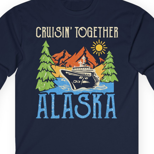 Alaska Cruise Adventure Nature Landscape Retro Family Shirt — Long Sleeve Long Sleeve Shirt – Navy – Alaska Cruise Shirts Close Up