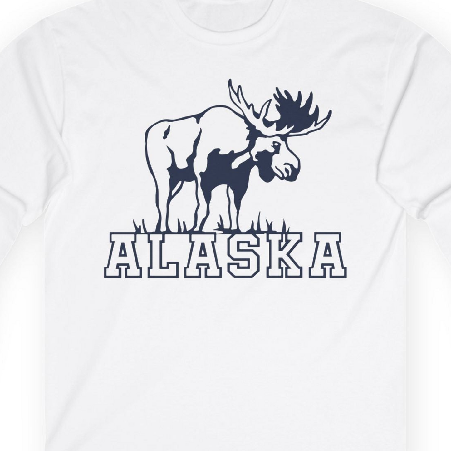 Alaska Moose Silhouette Shirt Long Sleeve Shirt – White – Alaska Cruise Shirts Close Up