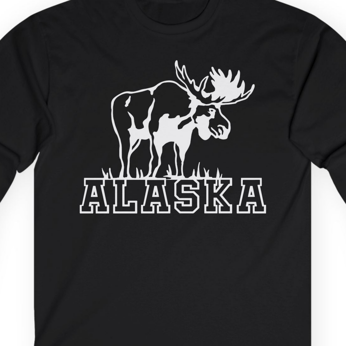 Alaska Moose Silhouette Shirt Long Sleeve Shirt – Black – Alaska Cruise Shirts Close Up