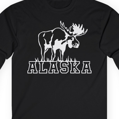 Alaska Moose Silhouette Shirt Long Sleeve Shirt – Black – Alaska Cruise Shirts Close Up