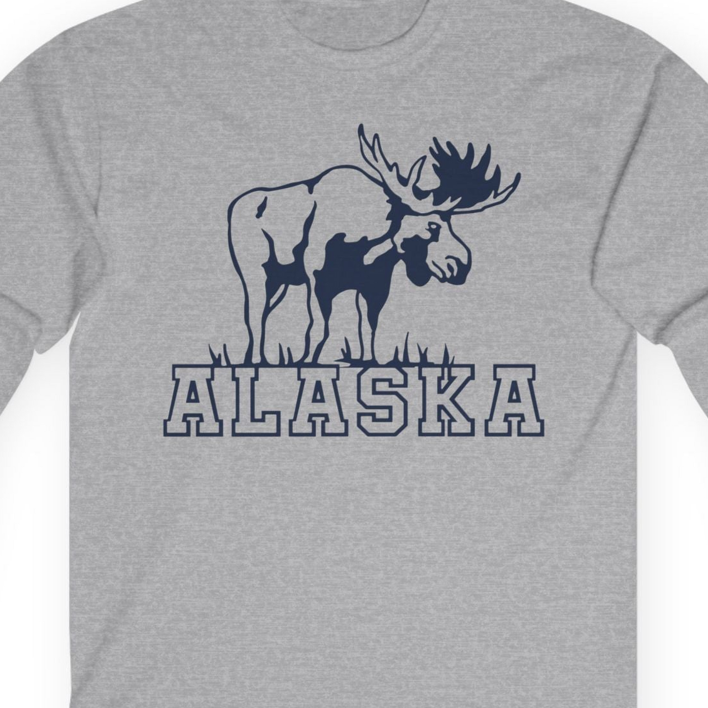 Alaska Moose Silhouette Shirt Long Sleeve Shirt – Sport Grey – Alaska Cruise Shirts Close Up