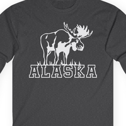 Alaska Moose Silhouette Shirt Long Sleeve Shirt – Dark Heather – Alaska Cruise Shirts Close Up