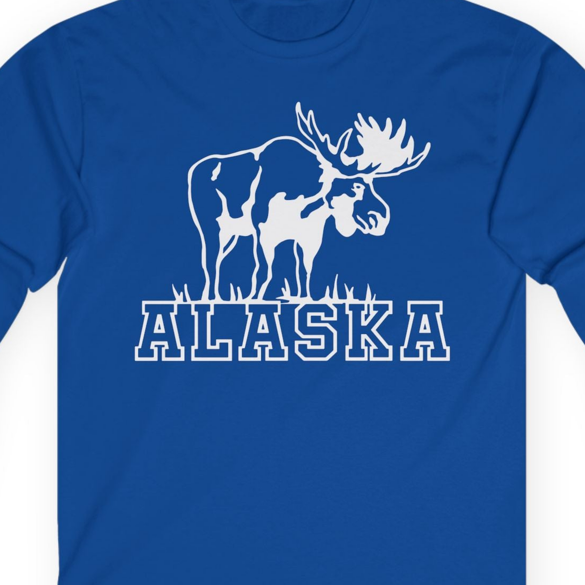 Alaska Moose Silhouette Shirt Long Sleeve Shirt – Royal – Alaska Cruise Shirts Close Up