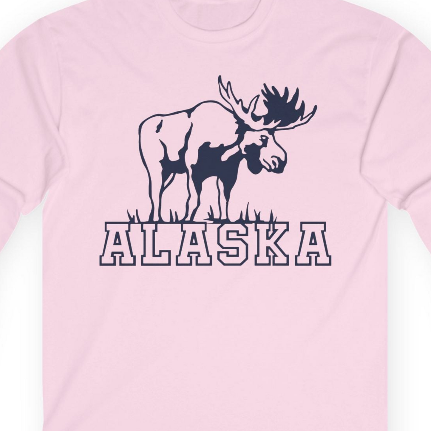 Alaska Moose Silhouette Shirt Long Sleeve Shirt – Light Pink – Alaska Cruise Shirts Close Up