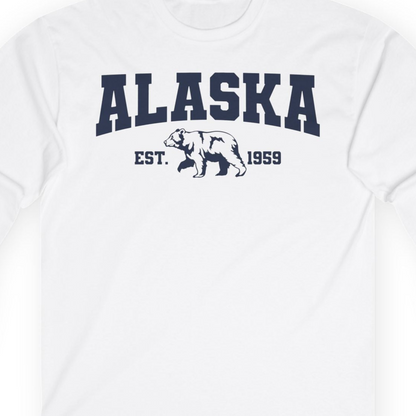 Vintage Alaska Bear Shirt Long Sleeve Shirt – White – Alaska Cruise Shirts Close Up