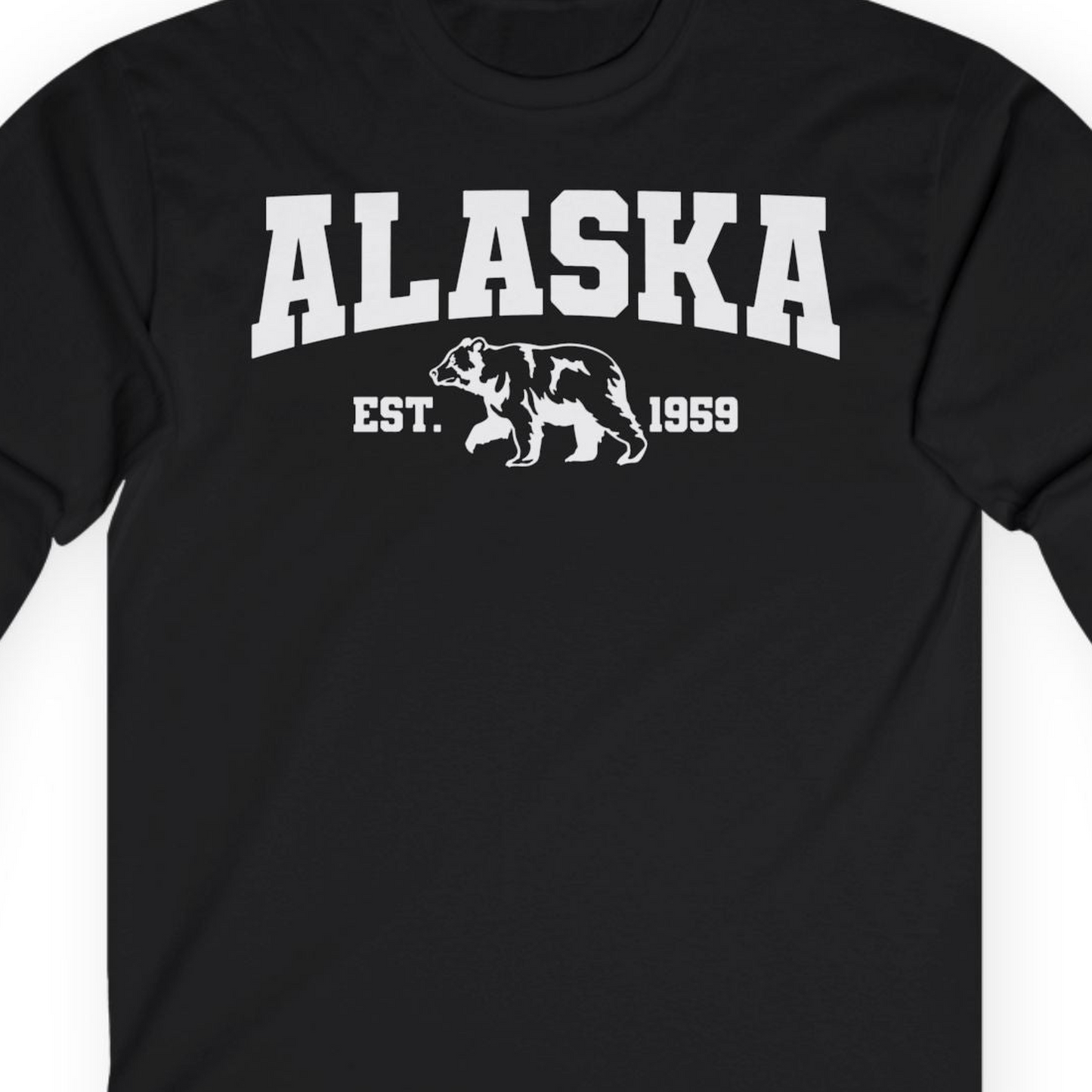 Vintage Alaska Bear Shirt Long Sleeve Shirt – Black – Alaska Cruise Shirts Close Up