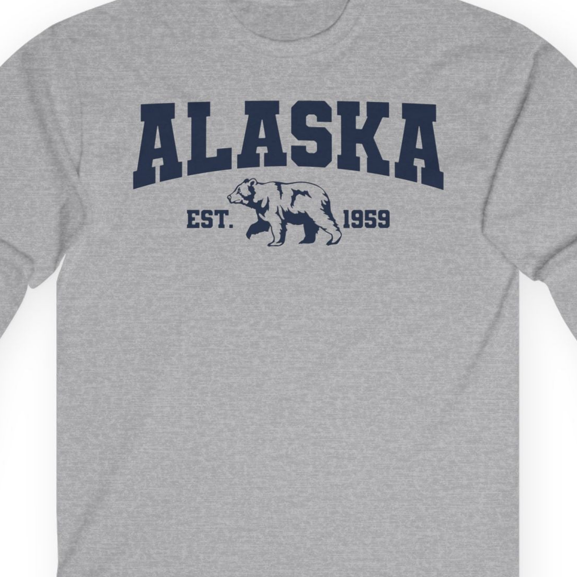 Vintage Alaska Bear Shirt Long Sleeve Shirt – Sport Grey – Alaska Cruise Shirts Close Up
