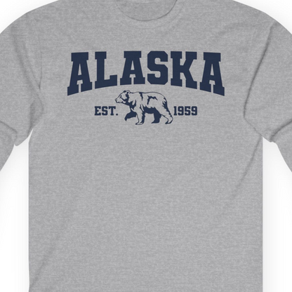 Vintage Alaska Bear Shirt Long Sleeve Shirt – Sport Grey – Alaska Cruise Shirts Close Up