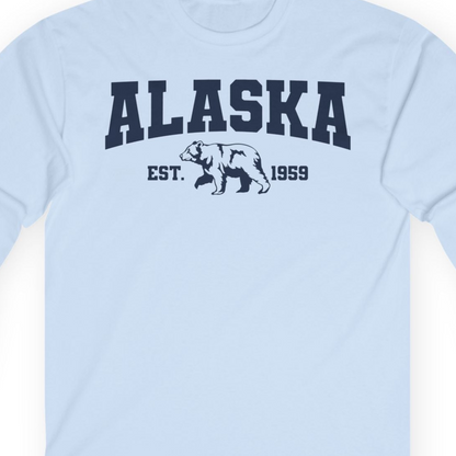 Vintage Alaska Bear Shirt Long Sleeve Shirt – Light Blue – Alaska Cruise Shirts Close Up