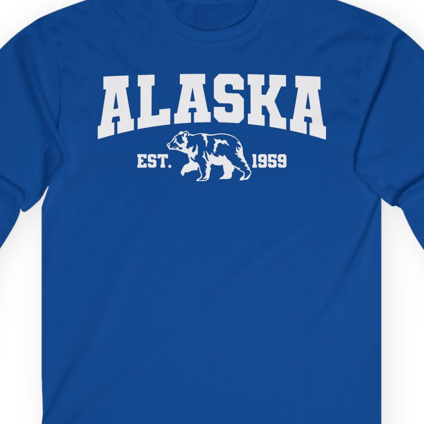 Vintage Alaska Bear Shirt Long Sleeve Shirt – Royal – Alaska Cruise Shirts Close Up