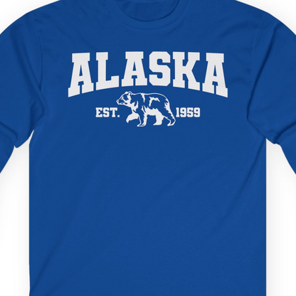 Vintage Alaska Bear Shirt Long Sleeve Shirt – Royal – Alaska Cruise Shirts Close Up