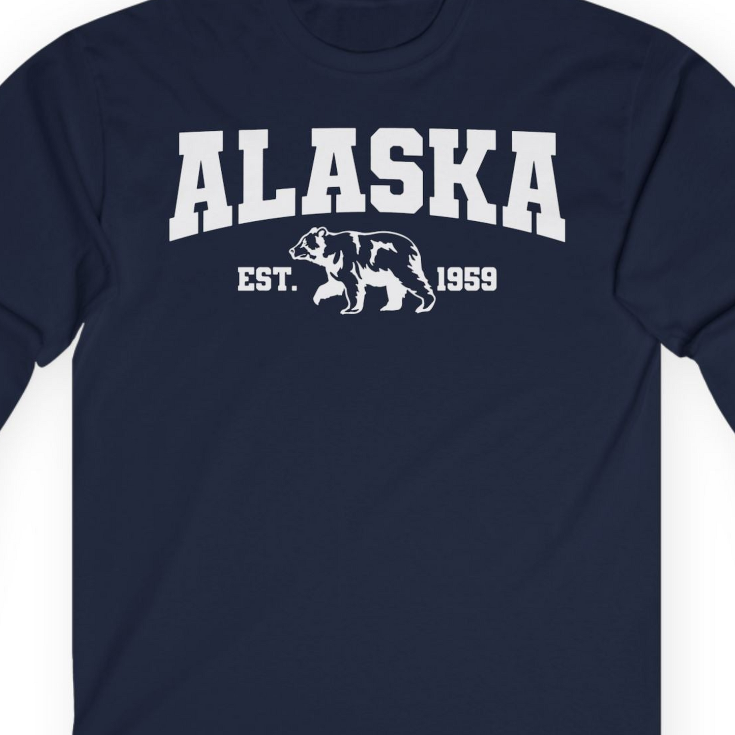Vintage Alaska Bear Shirt Long Sleeve Shirt – Navy – Alaska Cruise Shirts Close Up