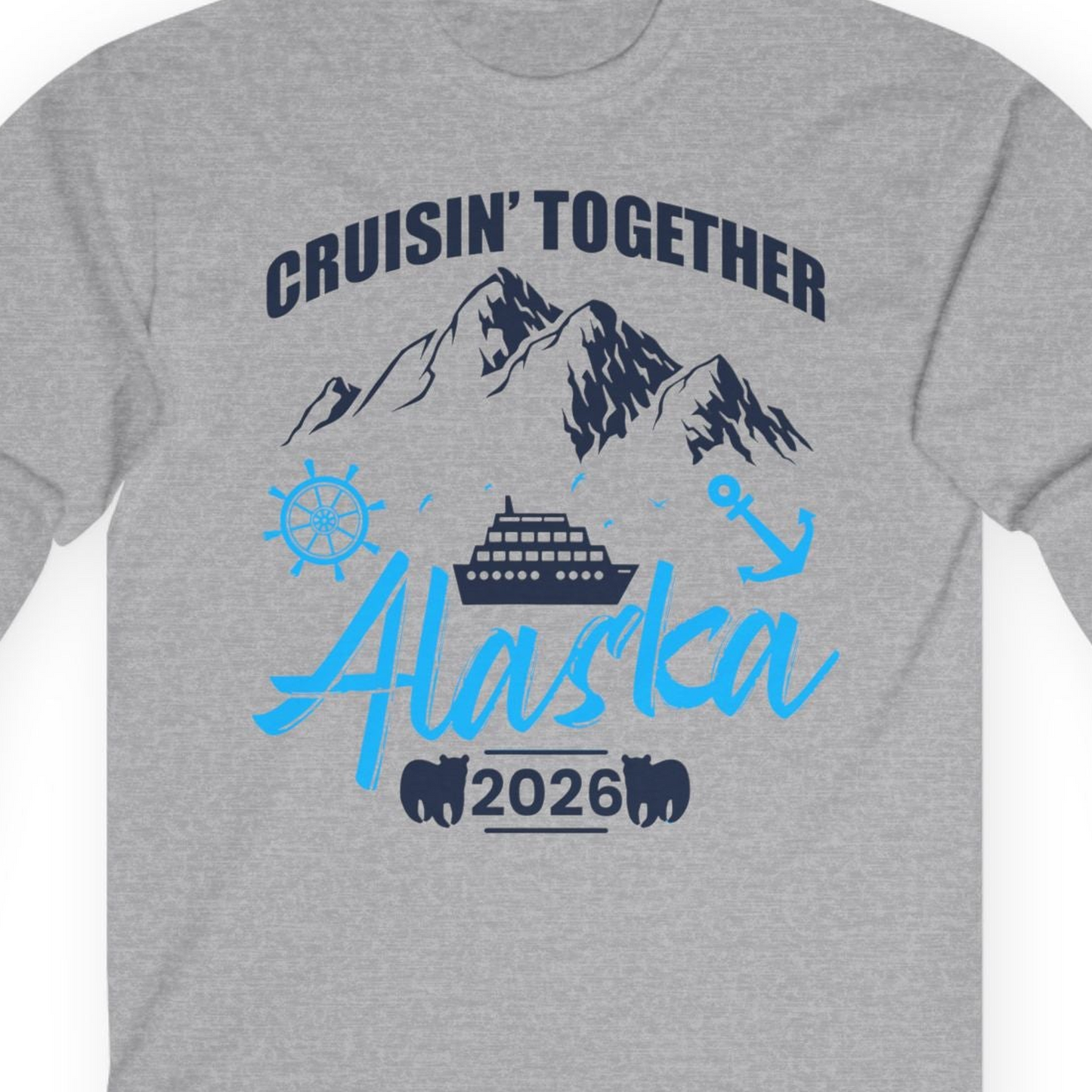 Alaska Cruise Group Adventure Shirt Long Sleeve Shirt – Sport Grey – Alaska Cruise Shirts Close Up