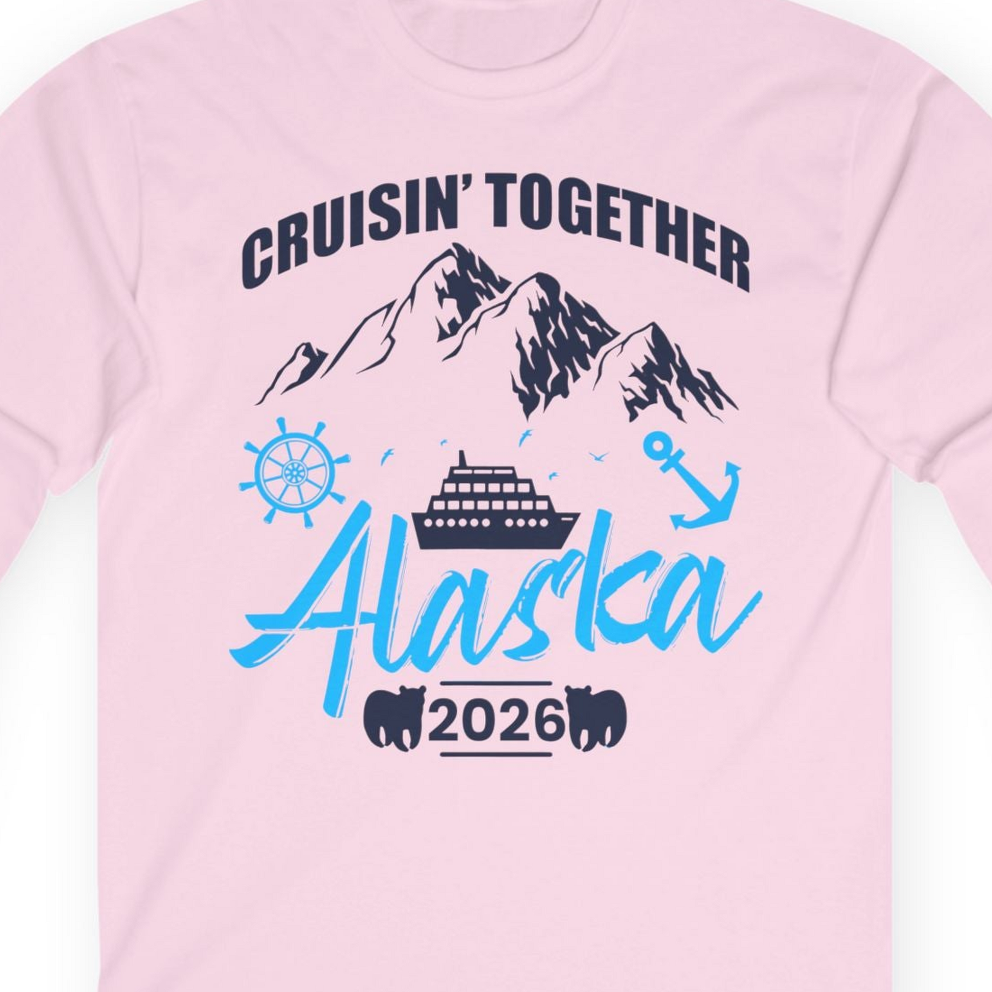 Alaska Cruise Group Adventure Shirt Long Sleeve Shirt – Light Pink – Alaska Cruise Shirts Close Up
