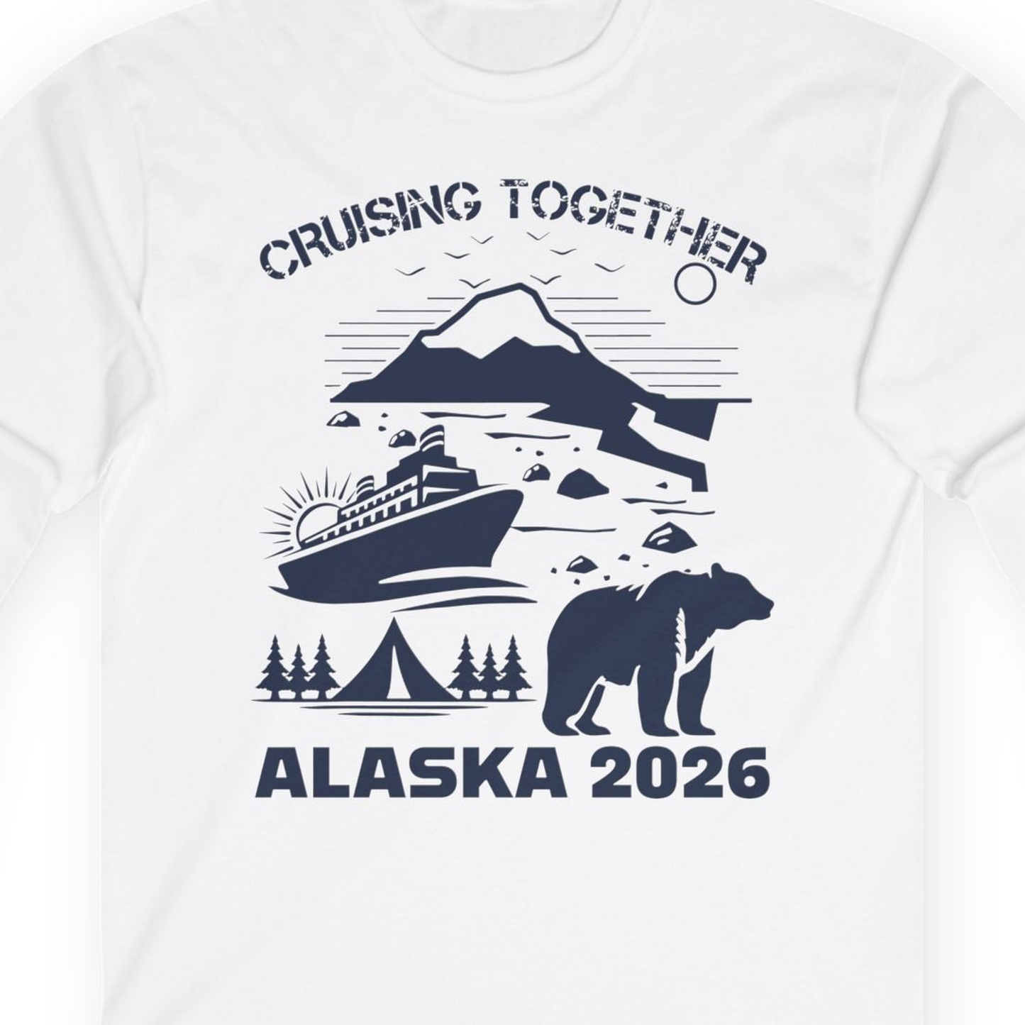 Alaska Cruise 2026 Family Adventure Bear Mountain Nature Shirt — Long Sleeve Long Sleeve Shirt – White – Alaska Cruise Shirts Close Up