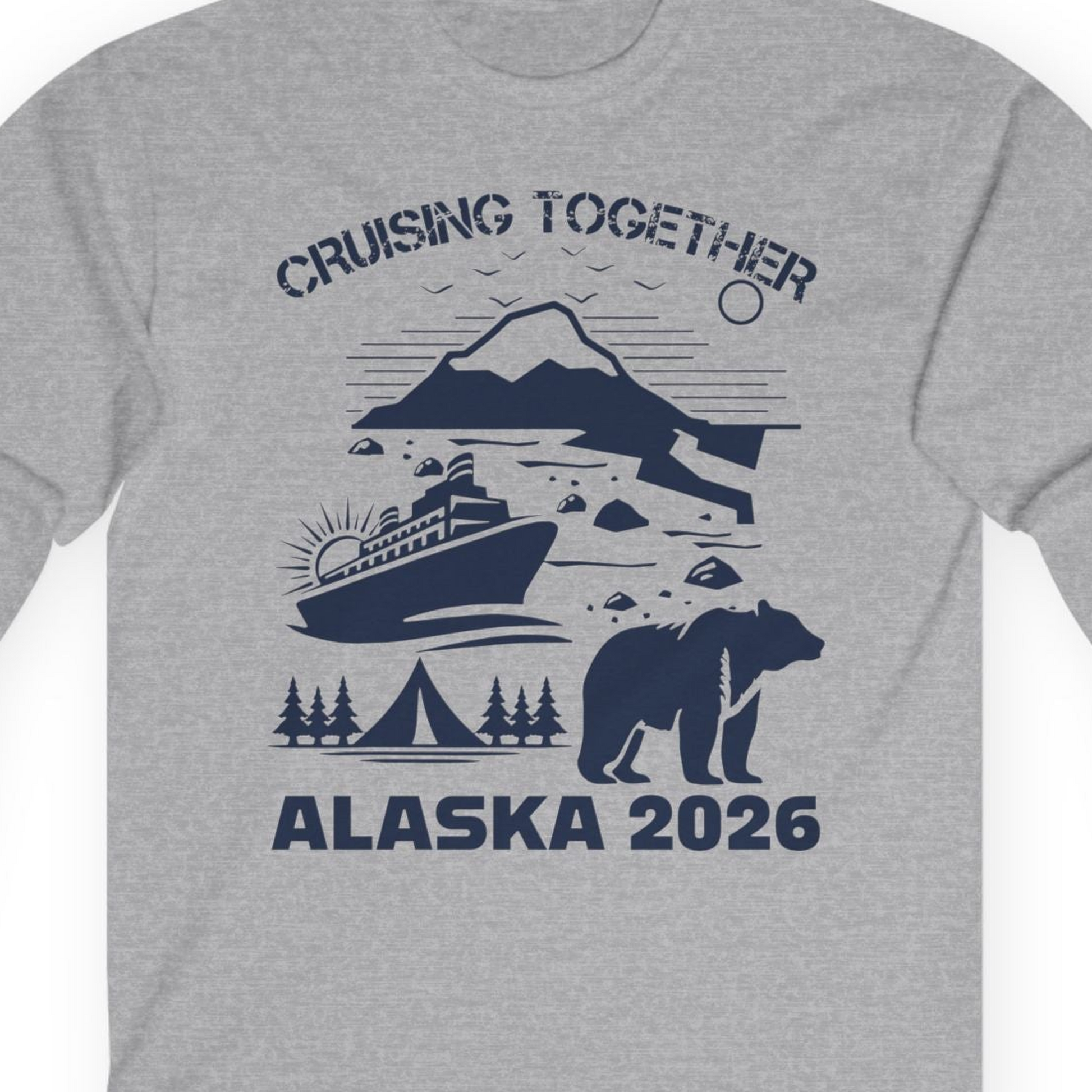 Alaska Cruise 2026 Family Adventure Bear Mountain Nature Shirt — Long Sleeve Long Sleeve Shirt – Sport Grey – Alaska Cruise Shirts Close Up
