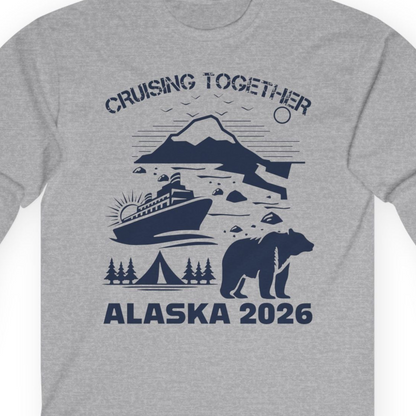 Alaska Cruise 2026 Family Adventure Bear Mountain Nature Shirt — Long Sleeve Long Sleeve Shirt – Sport Grey – Alaska Cruise Shirts Close Up