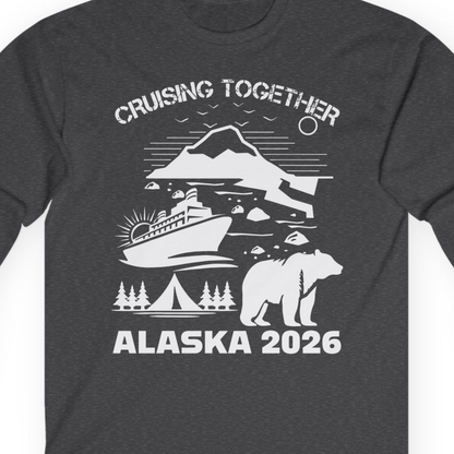 Alaska Cruise 2026 Family Adventure Bear Mountain Nature Shirt — Long Sleeve Long Sleeve Shirt – Dark Heather – Alaska Cruise Shirts Close Up
